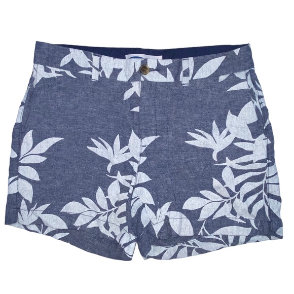 Old Navy Pants - Old Navy Linen Blend Everyday Tropical Chambray Blue Leaf Shorts - Women’s 8